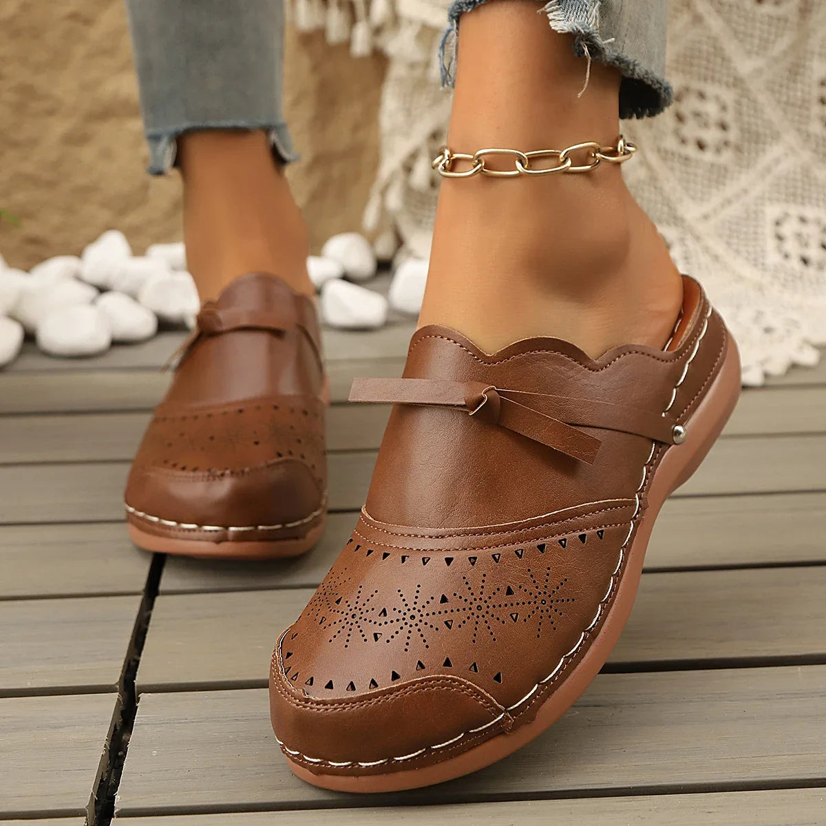 Nia | Women's Stylish Clogs with Perforated Detail