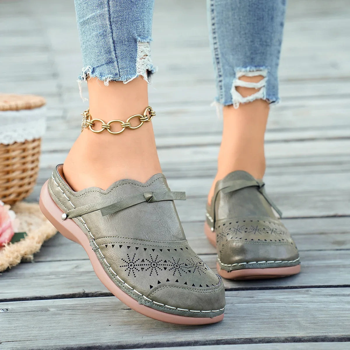 Nia | Women's Stylish Clogs with Perforated Detail