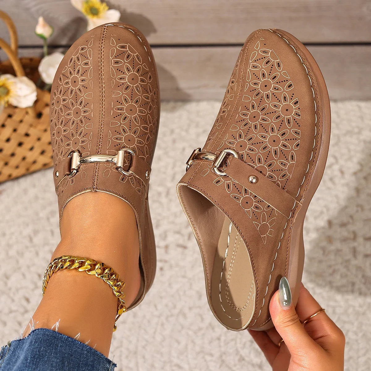 Nola | Women's Clogs with Floral Cutout Design