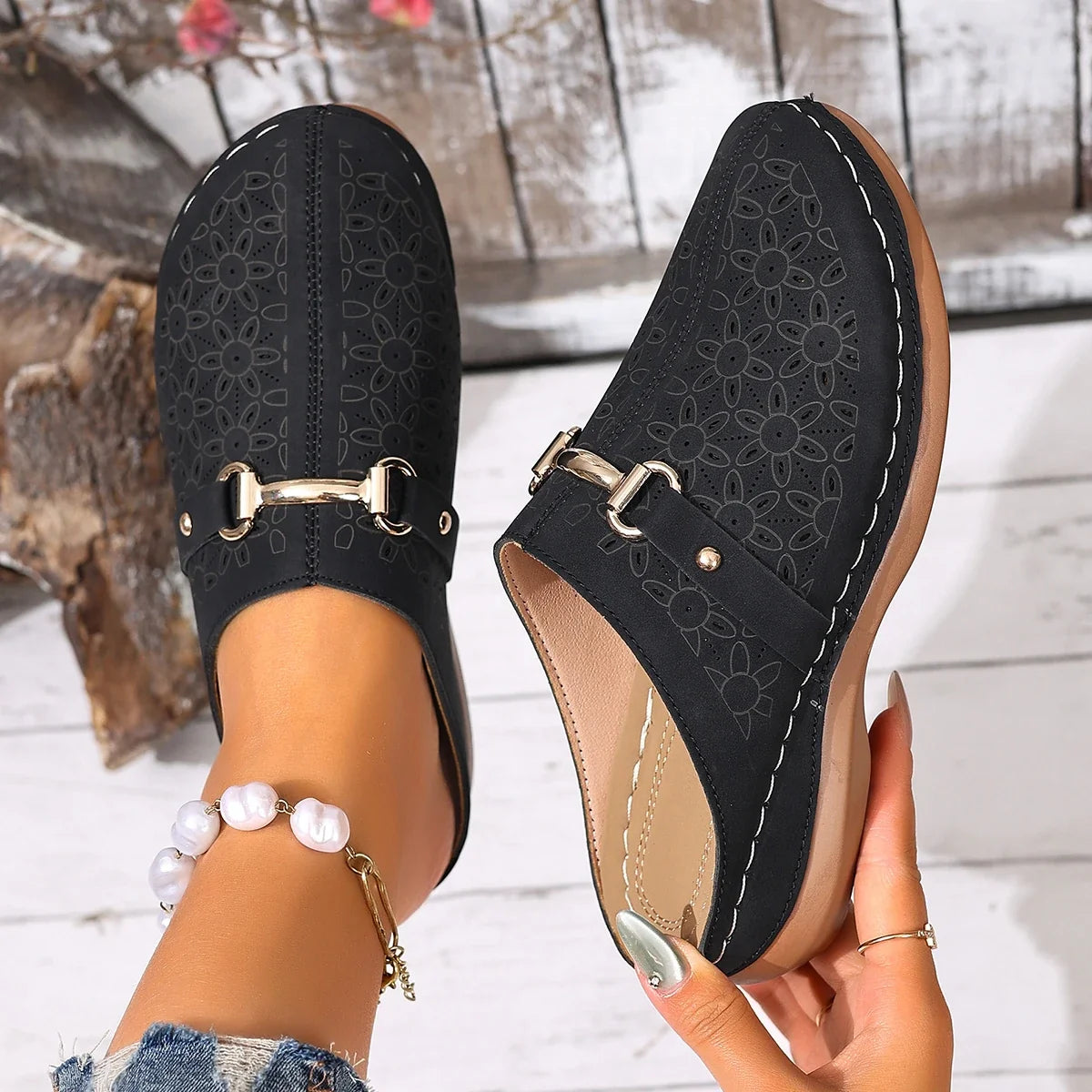 Nola | Women's Clogs with Floral Cutout Design
