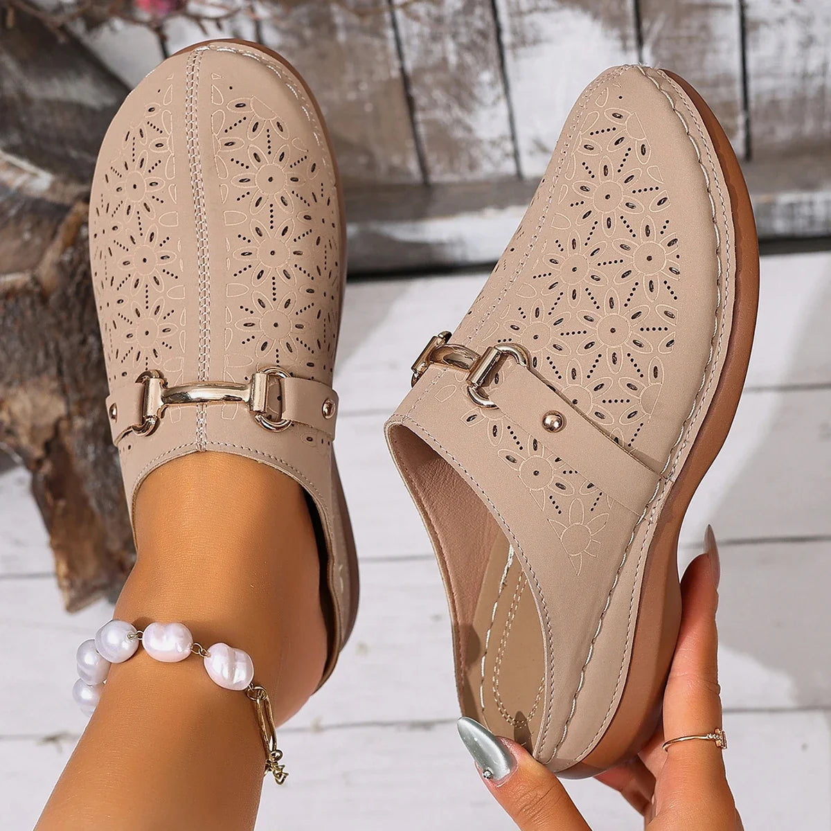 Nola | Women's Clogs with Floral Cutout Design