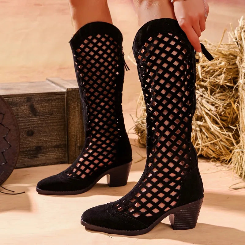 Odessa - Women's Knee High Heeled Cowboy Boots
