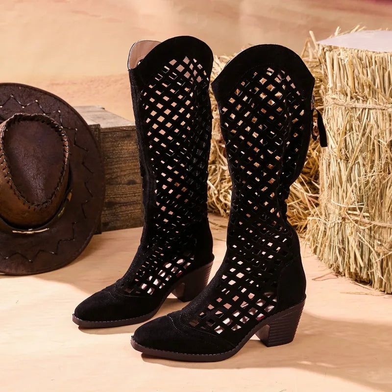 Odessa - Women's Knee High Heeled Cowboy Boots