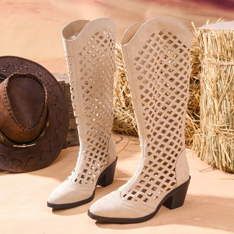 Odessa - Women's Knee High Heeled Cowboy Boots