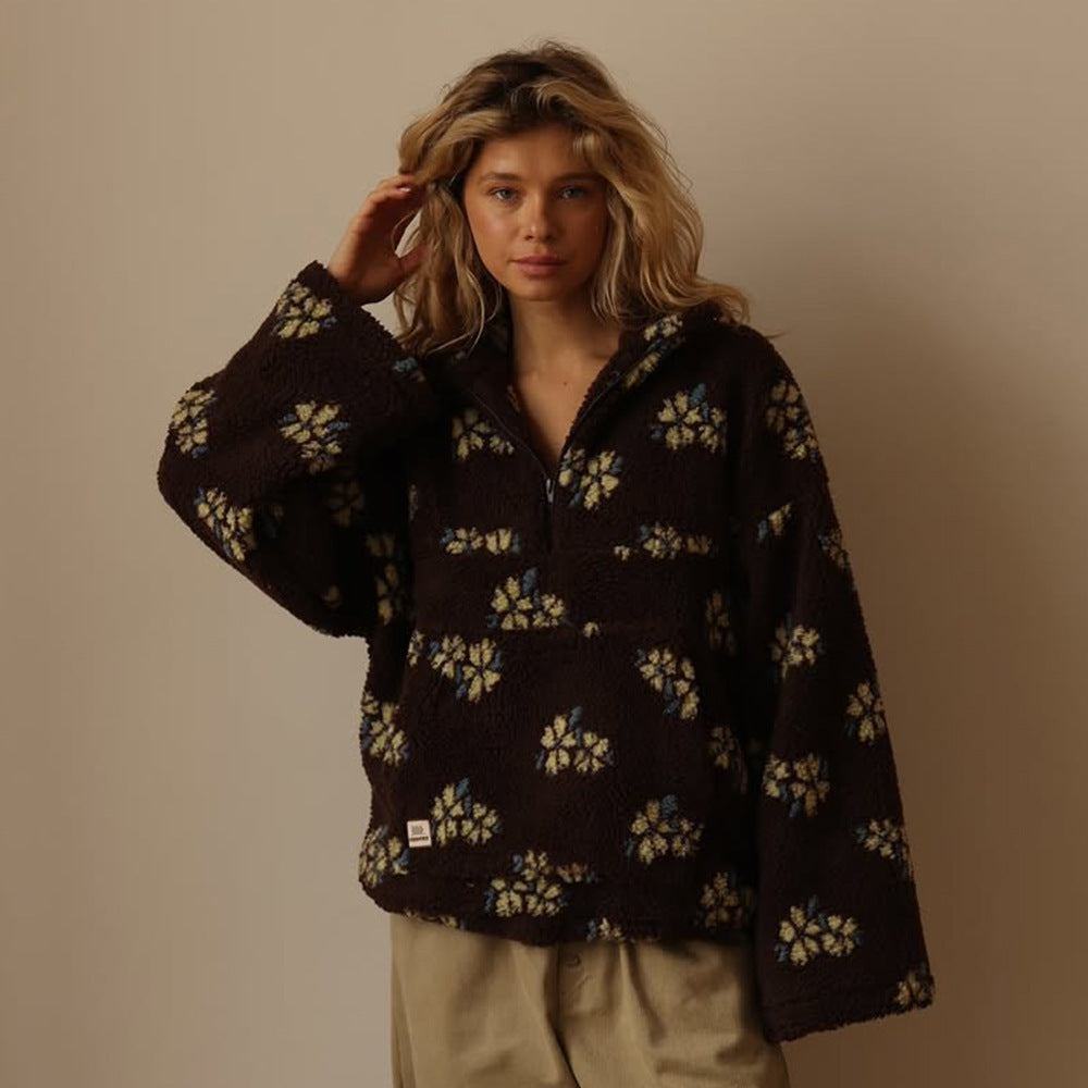 Ophelia | Women's Cozy Floral Quarter Zip Fleece Jacket