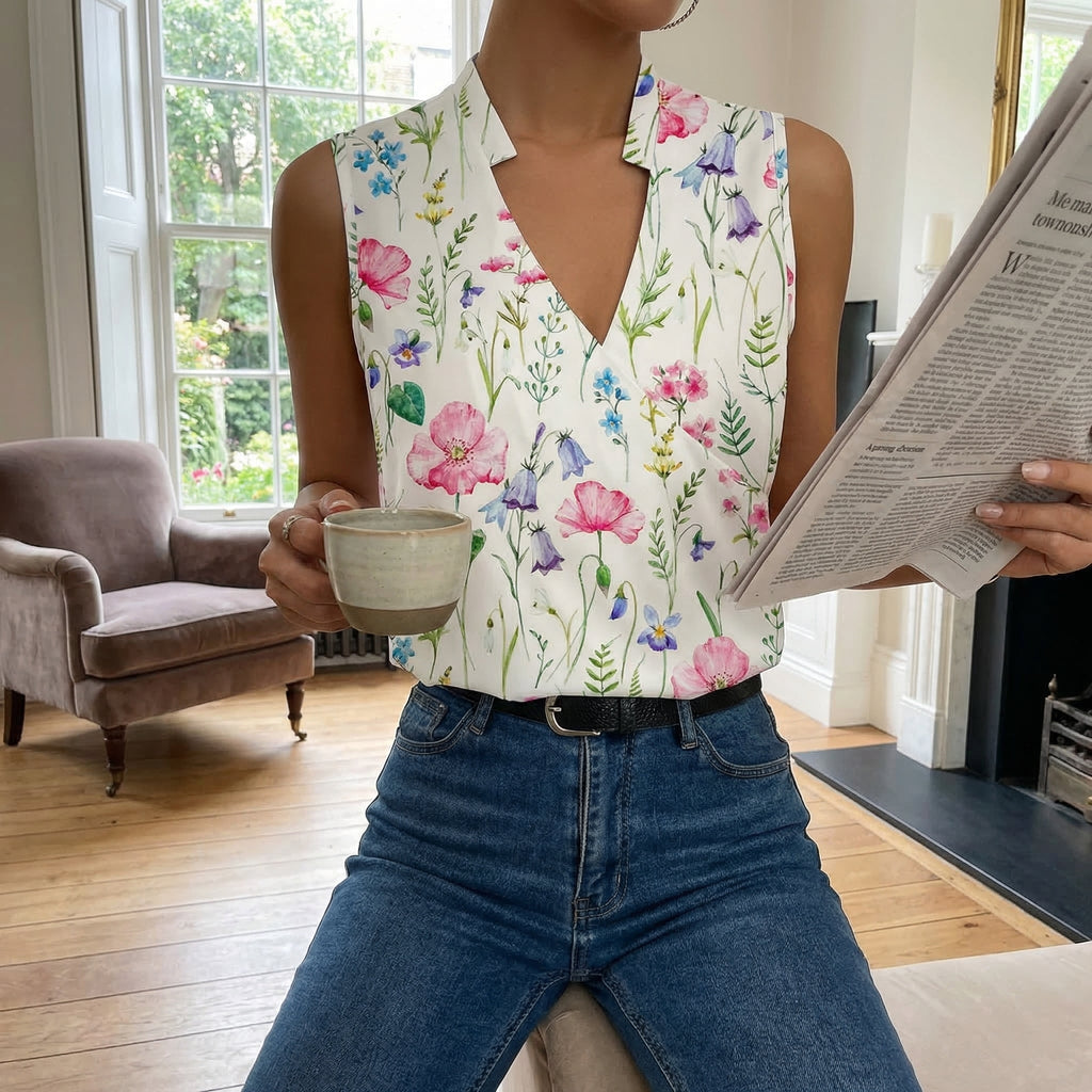 Priya | Women's Floral Print Sleeveless Blouse