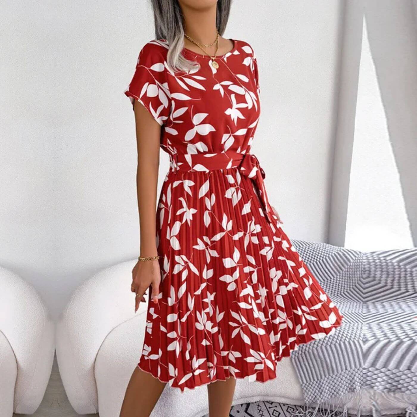 Sanne | Women's Floral Midi Sundress with Tie Waist