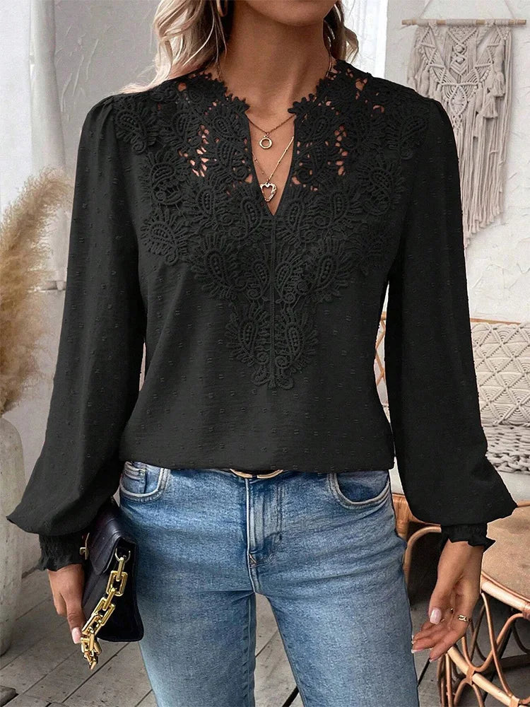 Selene - Women's Lace Trim Blouse