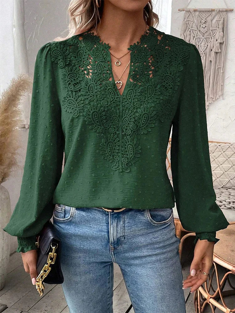Selene - Women's Lace Trim Blouse