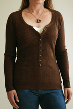 Sienna | Women's Ribbed Henley Shirt with Button Details