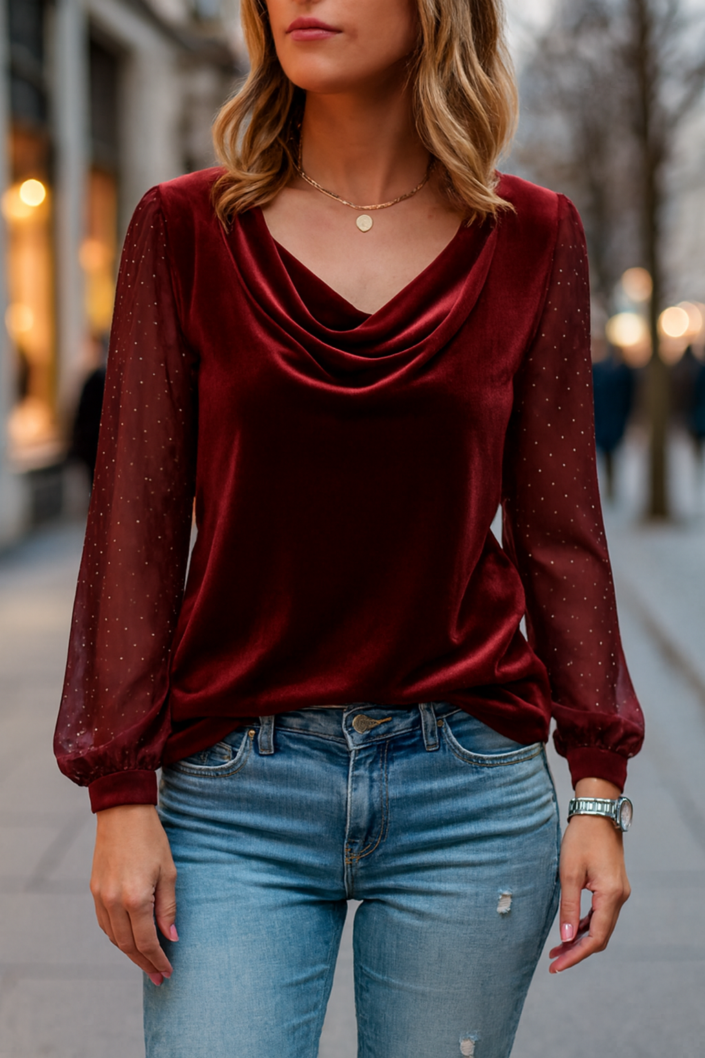 Sienna | Women's Elegant Evening Blouse with Sheer Sleeves