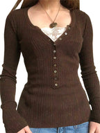 Sienna | Women's Ribbed Henley Shirt with Button Details
