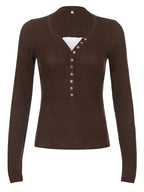 Sienna | Women's Ribbed Henley Shirt with Button Details
