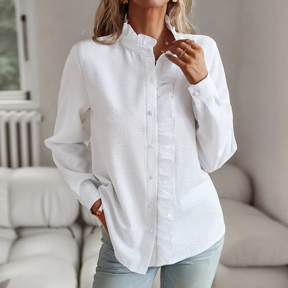 Sienna | Women's Ruffle Trim Button-Up Shirt