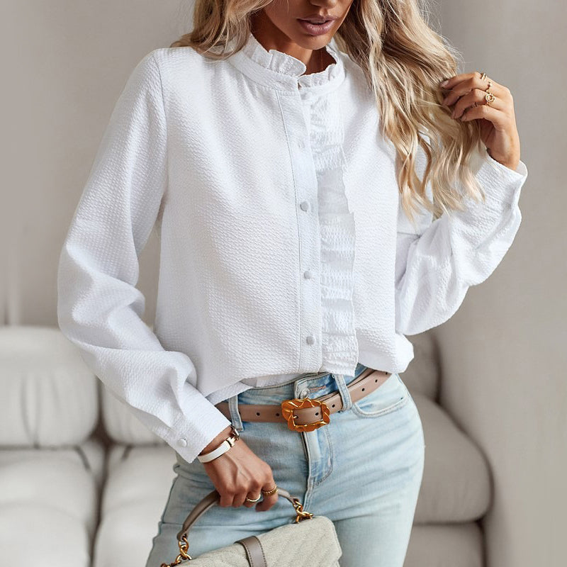 Sienna | Women's Ruffle Trim Button-Up Shirt
