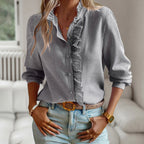 Sienna | Women's Ruffle Trim Button-Up Shirt