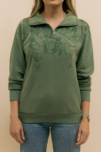 Sylvie - Women's Casual Green Sweatshirt with Leaf Print