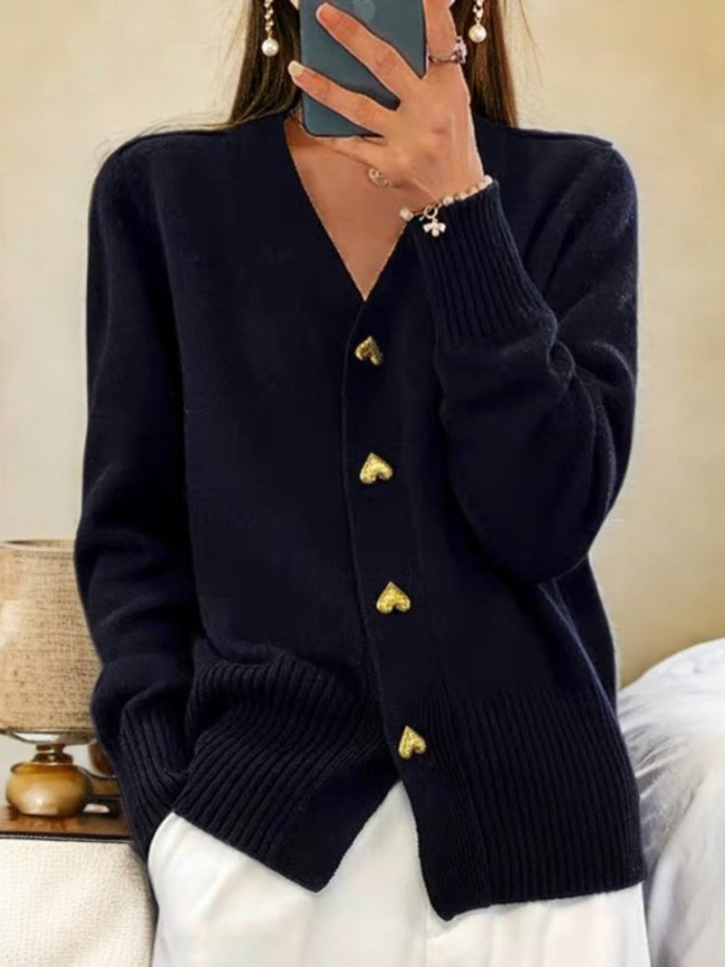 Taryn - Women's Cozy Heart Button Cardigan