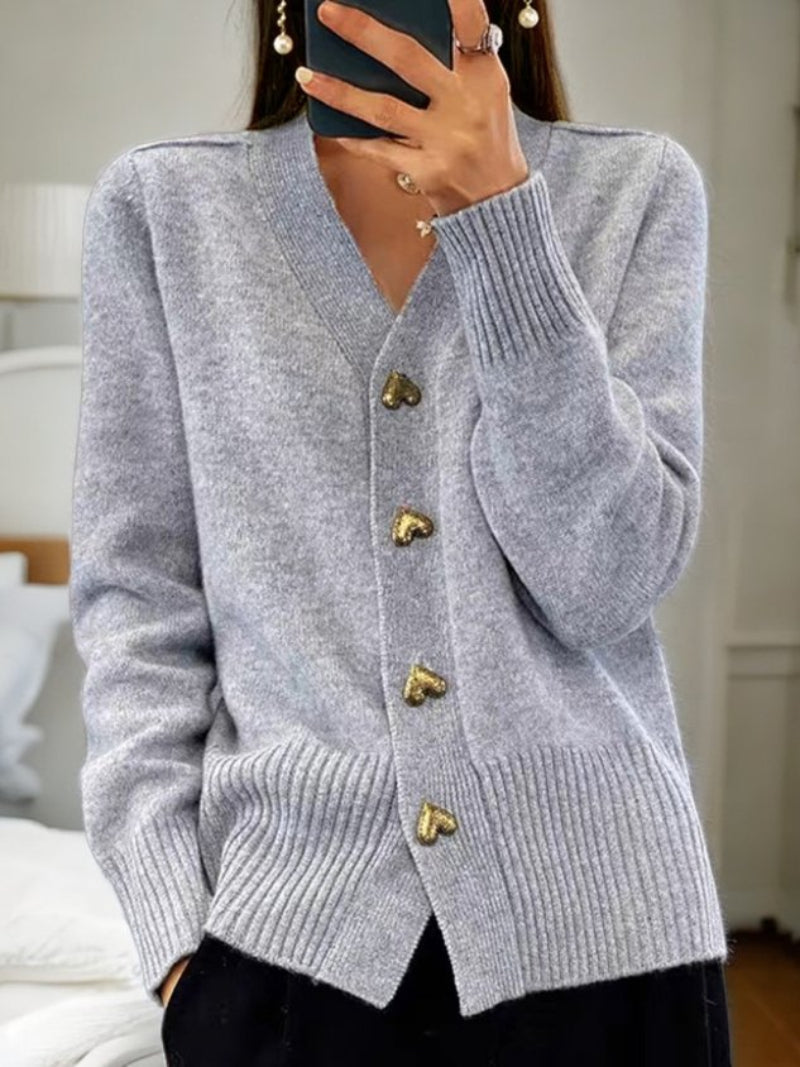 Taryn - Women's Cozy Heart Button Cardigan