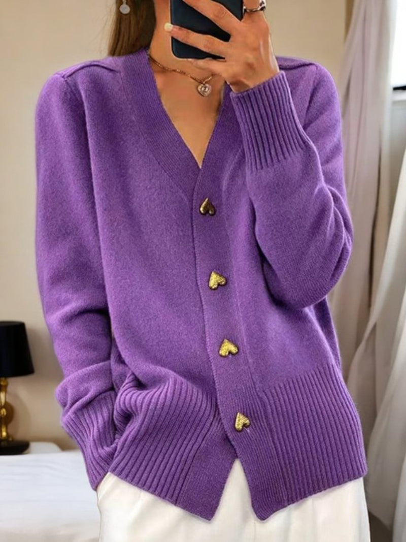 Taryn - Women's Cozy Heart Button Cardigan