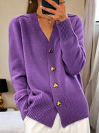 Taryn - Women's Cozy Heart Button Cardigan