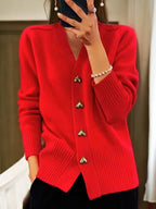 Taryn - Women's Cozy Heart Button Cardigan