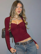 Thalia | Women's Sweetheart Neck Shirt with Lace Detail