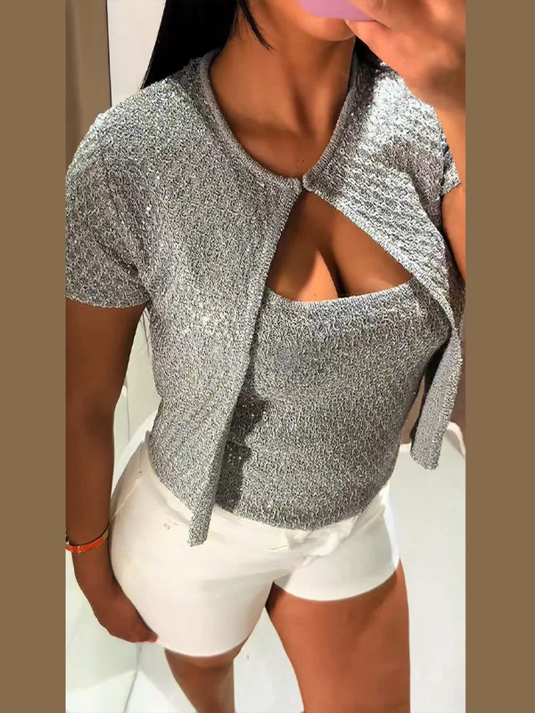 Thalina | Women's Elegant Sparkle Knit Going Out Top