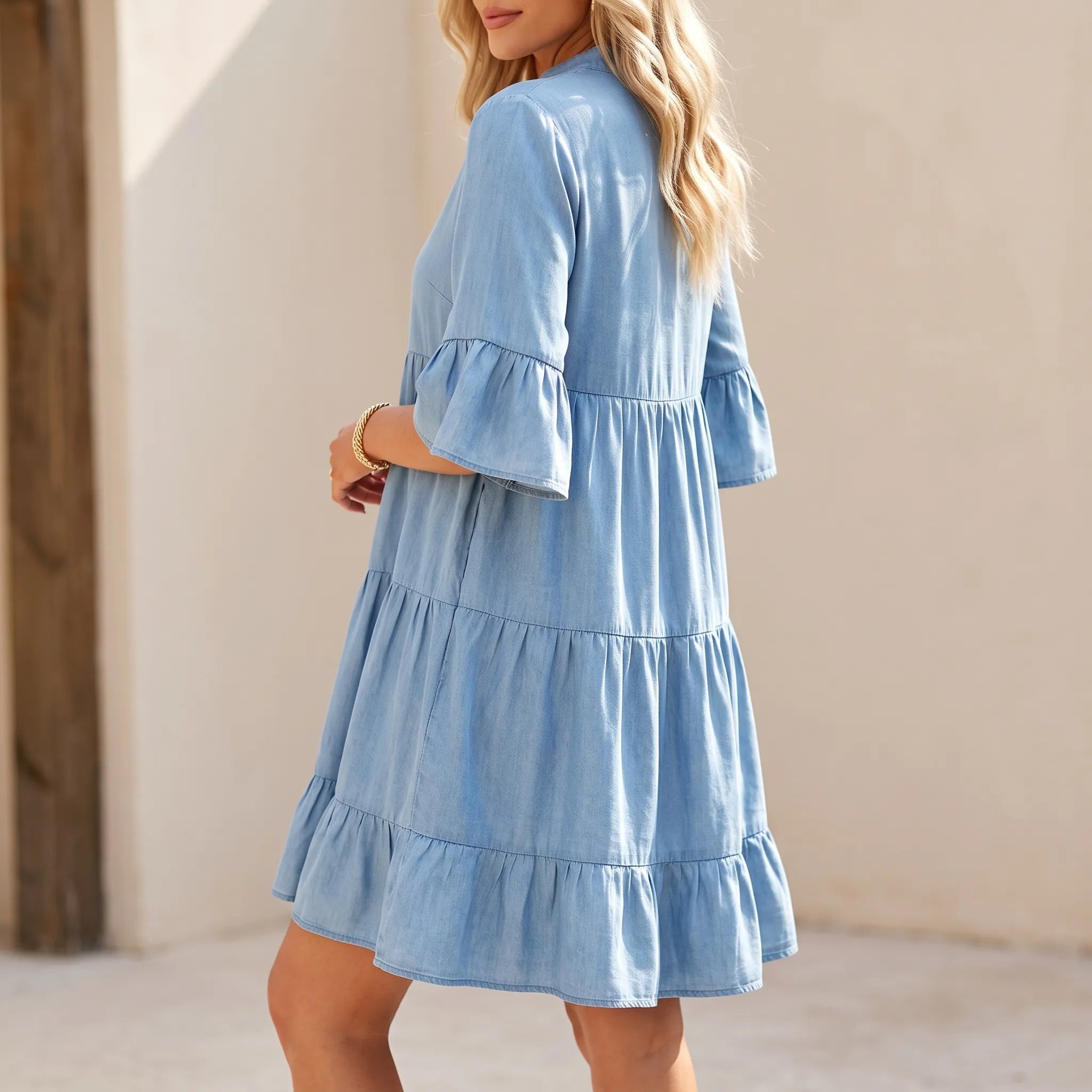 Vellura - Tiered Mini Dress With Flared Sleeves