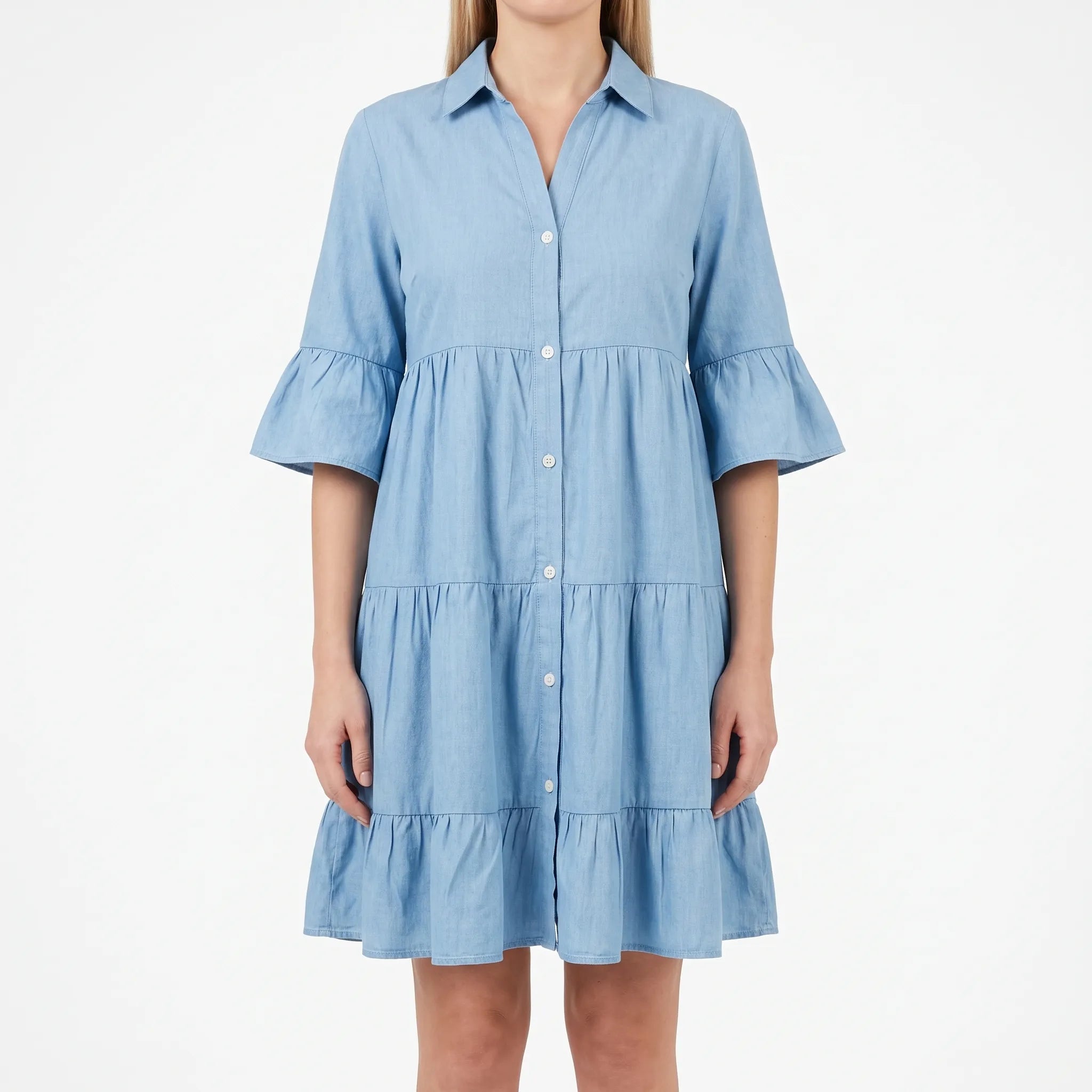 Vellura - Tiered Mini Dress With Flared Sleeves