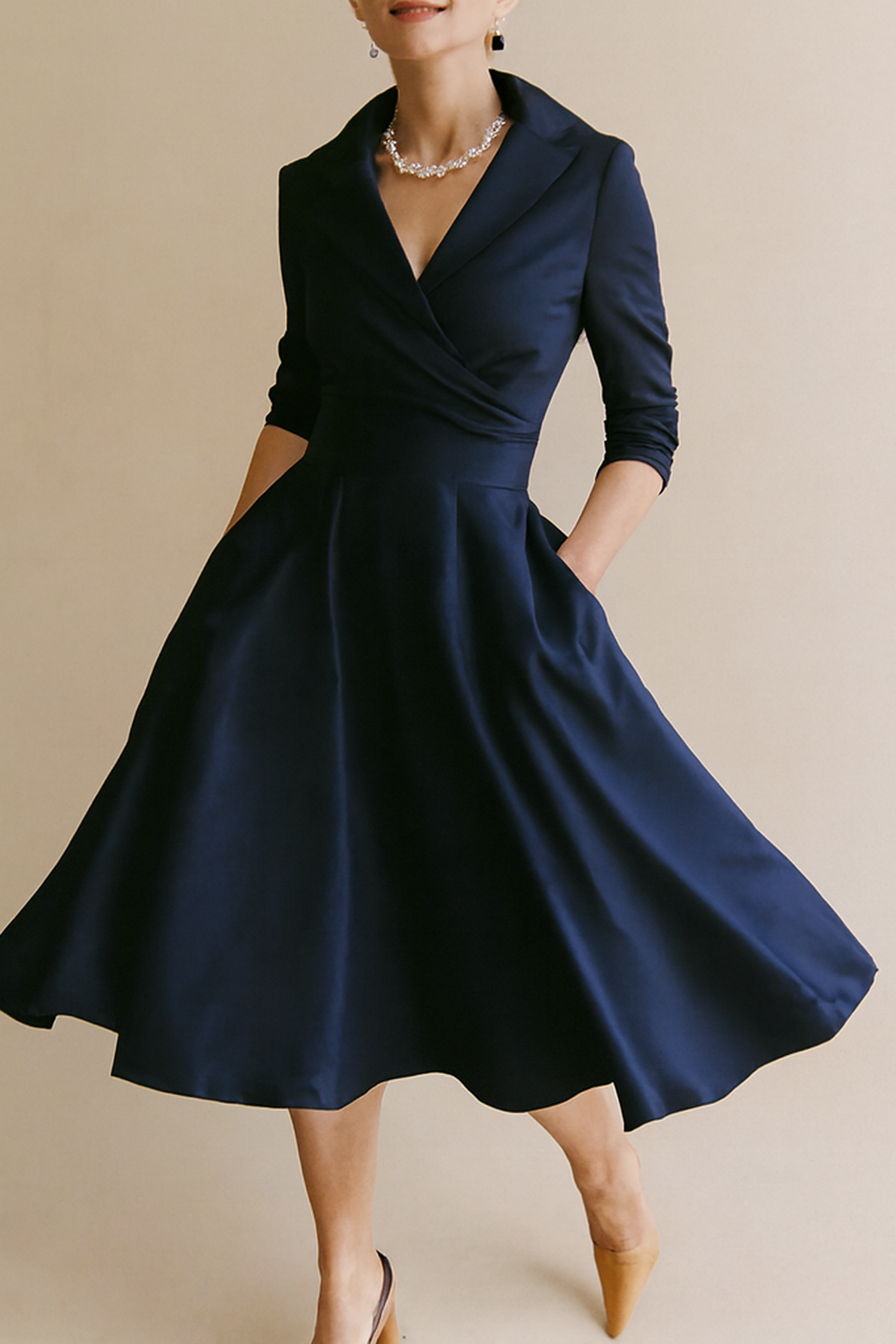 Vivienne | Women's Elegant Long Sleeve Midi Dress