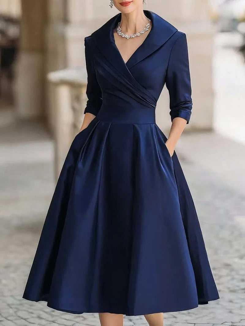 Vivienne | Women's Elegant Long Sleeve Midi Dress