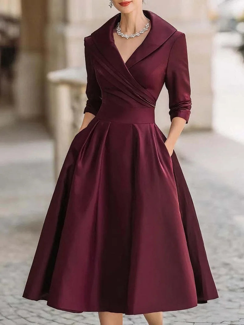Vivienne | Women's Elegant Long Sleeve Midi Dress