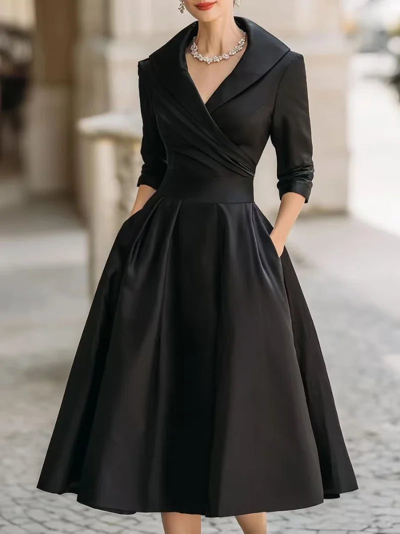 Vivienne | Women's Elegant Long Sleeve Midi Dress