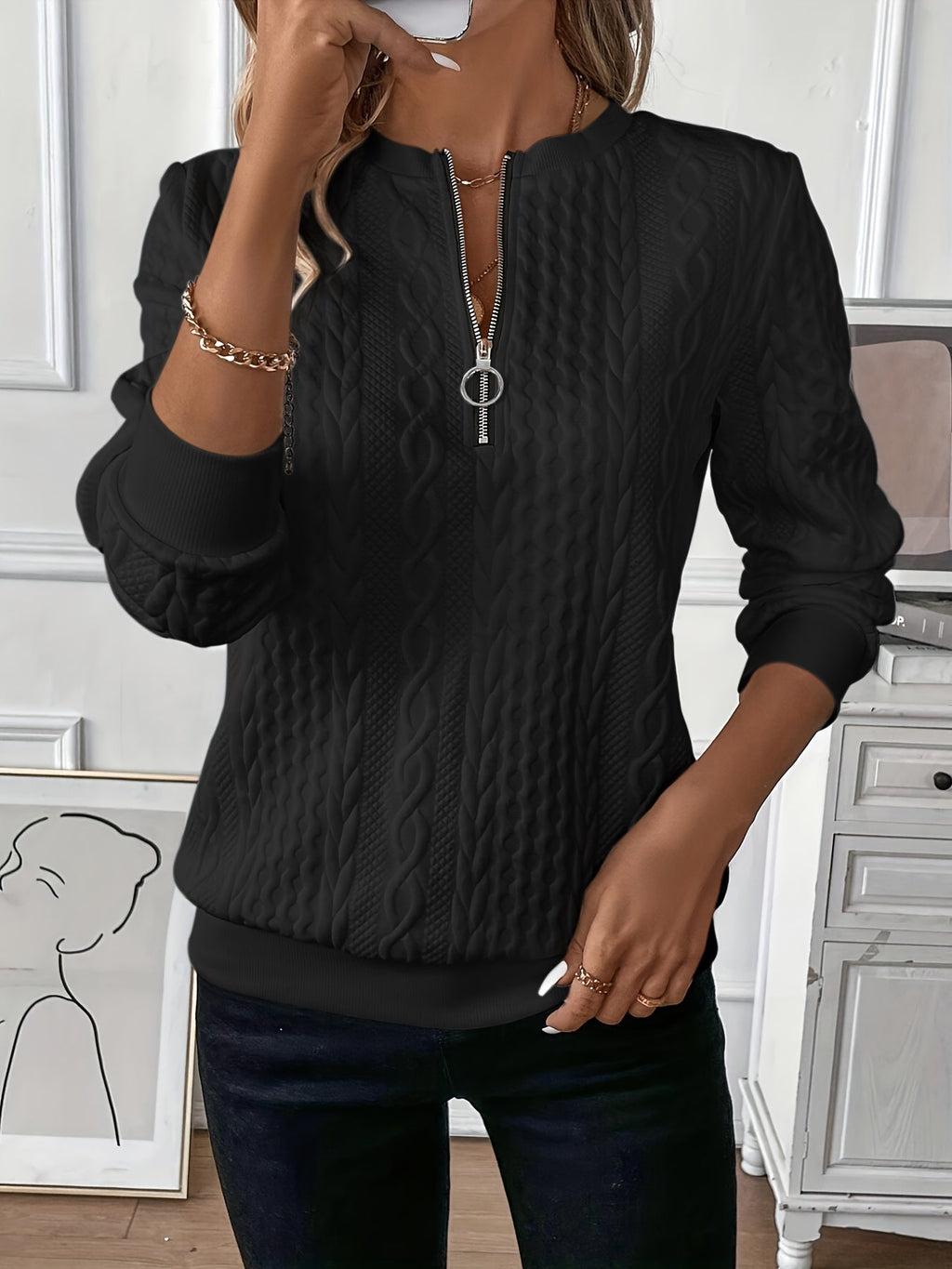 Wren - Women's Cozy Textured Quarter Zip Sweater