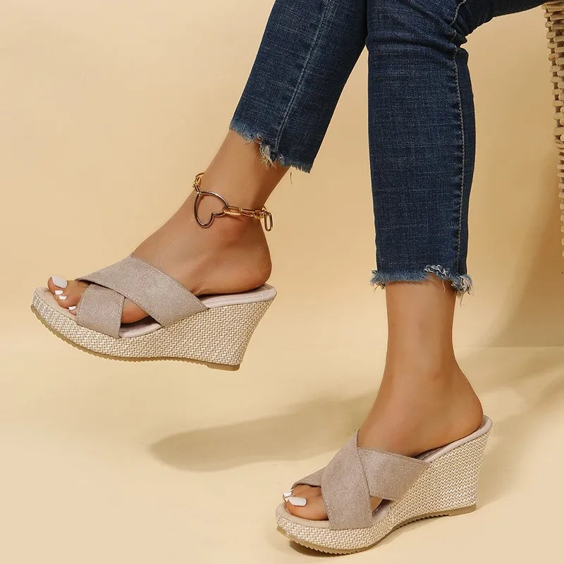 Wren | Women's Wedge Sandals with Cross Strap Design