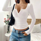 Yara | Women's Henley Shirt with Lace Trim