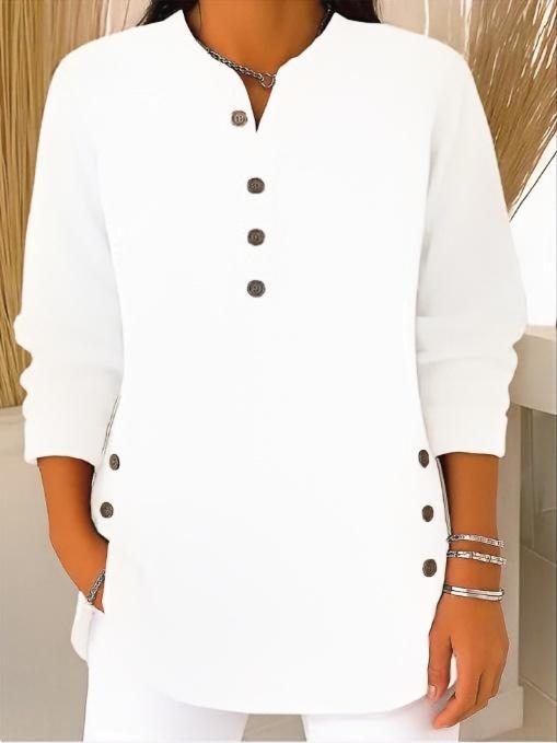 Zalene - Women's Casual Henley Sweater with Button Detail