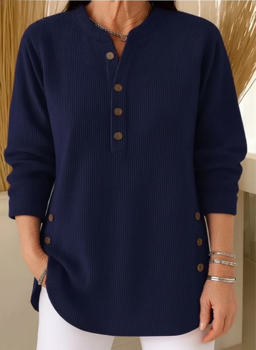 Zalene - Women's Casual Henley Sweater with Button Detail