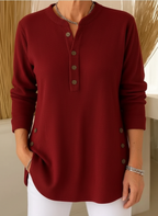 Zalene - Women's Casual Henley Sweater with Button Detail
