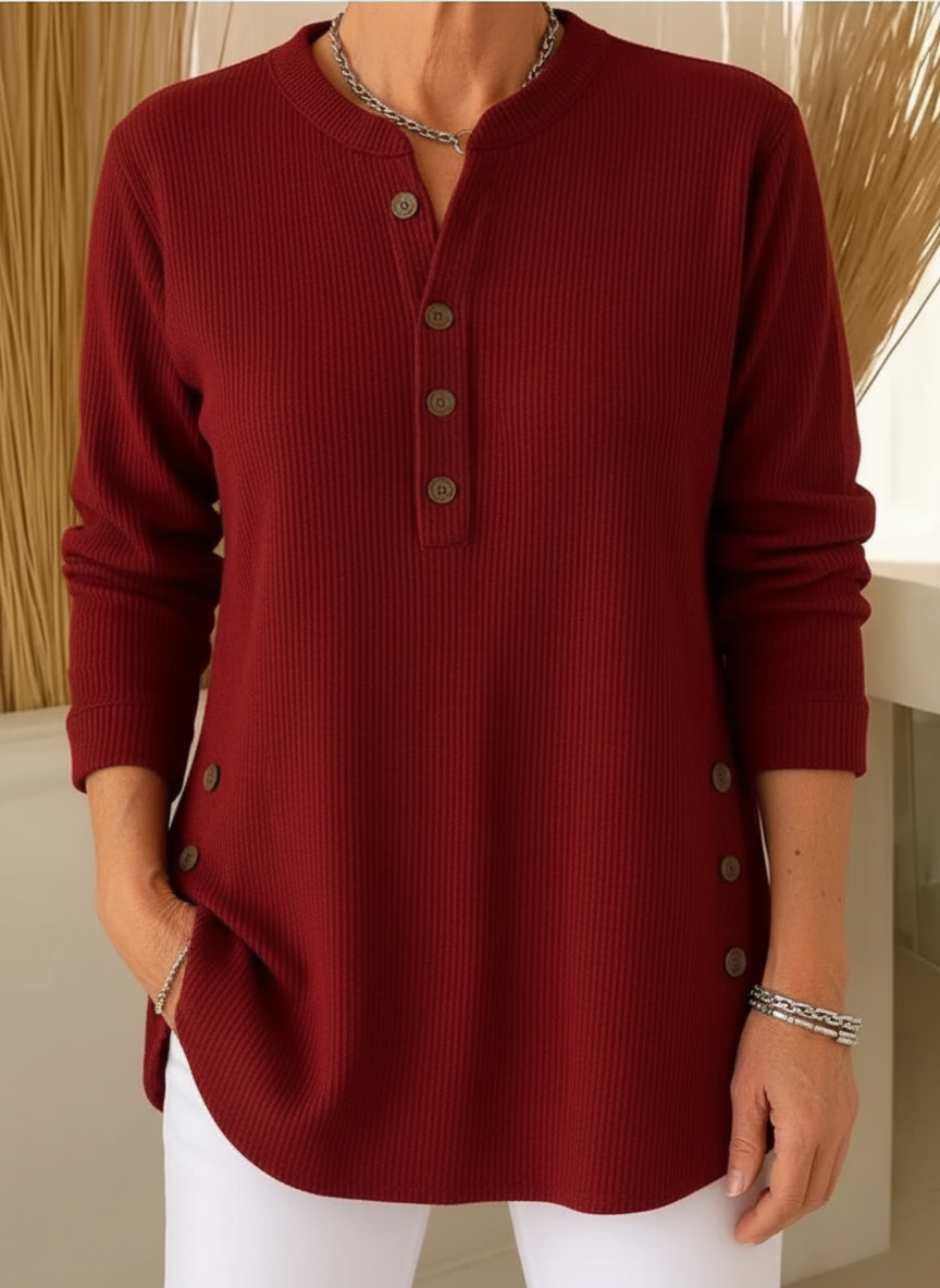 Zalene - Women's Casual Henley Sweater with Button Detail