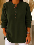 Zalene - Women's Casual Henley Sweater with Button Detail