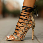 Zephyr - Women's Chic Lace-Up Snakeskin Stilettos