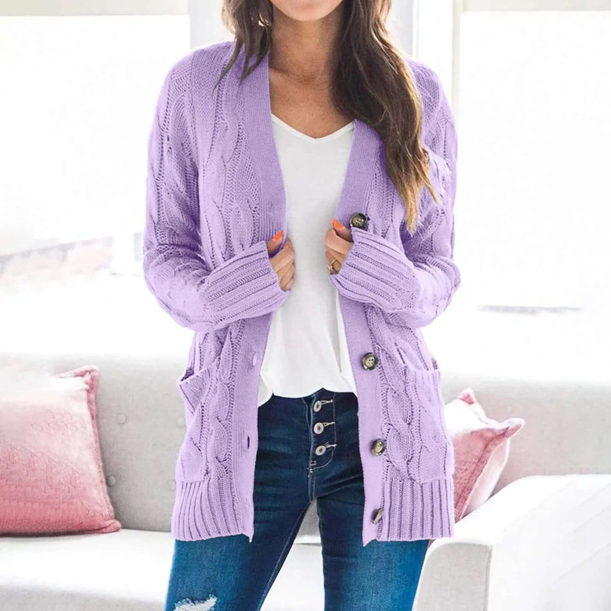 Zoey - Women's Cozy Cable Knit Cardigan