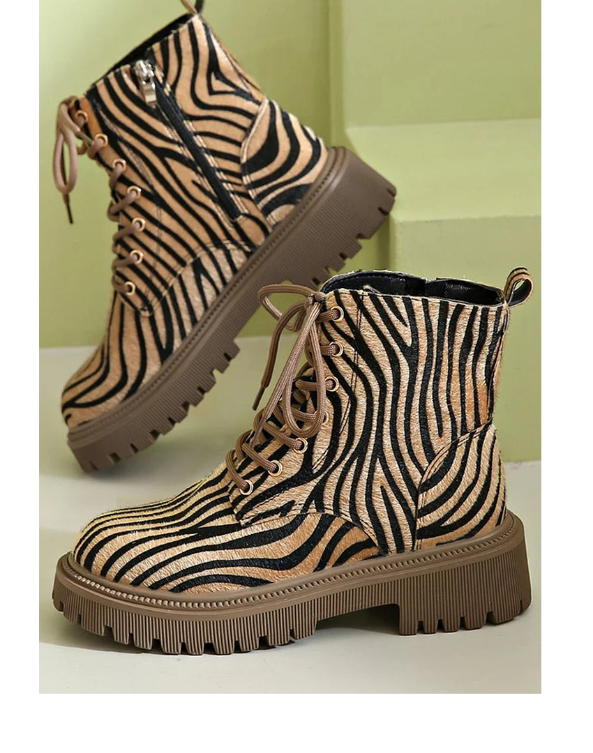 Zuri - Women's Chic Zebra Print Lace-Up Ankle Boots