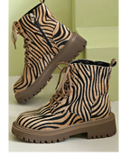 Zuri - Women's Chic Zebra Print Lace-Up Ankle Boots