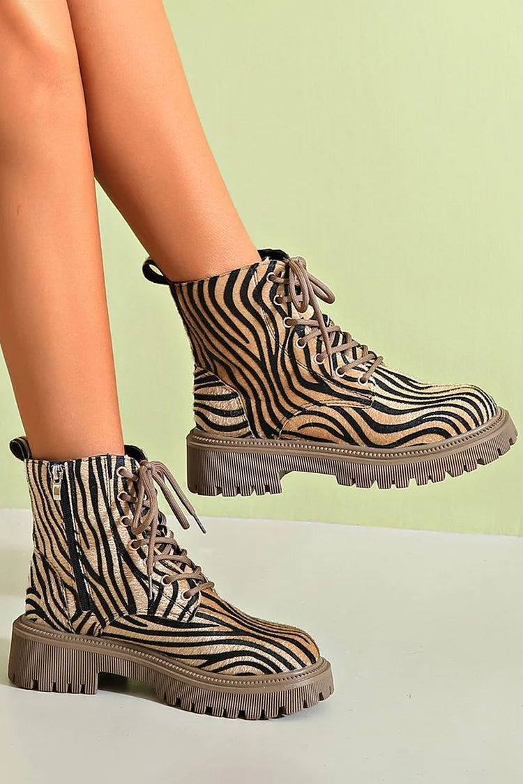 Zuri - Women's Chic Zebra Print Lace-Up Ankle Boots